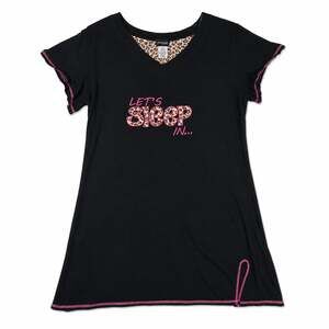 Y2K Rampage Intimates Let's Sleep In Black Sleep Shirt Nightgown with Leopard Tr
